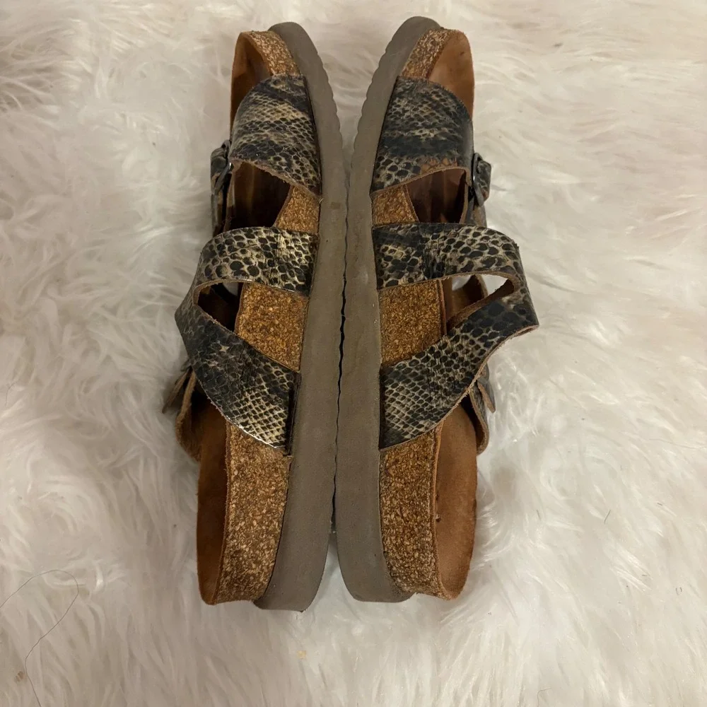 Mephisto Womens Helen Snakeskin Print Leather Buckle Slide Sandals Size 37 US 7
